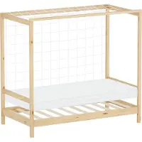 ML-Design Kinderbed in de vorm van een voetbaldoel, 80 x 160 cm, naturel grenenhout, inclusief matras (H-10 cm), handbaldoel met lattenbodem en doelnet