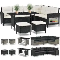 Juskys Loungeset Manacor - Polyrotan - Zwart/wit