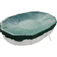 Steinbach Intex winterafdekzeil voor ovale zwembaden, afmetingen 6,20 x 3,60 m, met spankoord en ratel, extra breedte 130 cm. Materiaal: PP, kleur: bovenkant groen, onderkant zwart