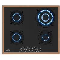 Klarstein Lumiflame gaskookplaat, 4 branders, 8 kW, koperen frame en glas, elektrische ontsteking, FFD-veiligheid, gietijzeren pannendragers, 60 cm, geschikt voor LPG en aardgas.