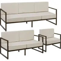 TecTake - Tuin-loungeset Comosa - Voor 6 personen - Tuinset - Grote bank, kleine bank en fauteuil - Waterafstotende en ultradikke zit-en rugkussens - Draagkracht 120kg per zitplaats - Bruin/beige