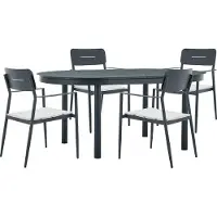 Vente-unique Tuineetset van aluminium: een verlengbare tafel L170/220 cm en 4 opstapelbare fauteuils - Antraciet - LOTTYS van MYLIA