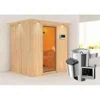 Karibu | Fanja Sauna met Dakkraag | Bronzeglas Deur | Kachel 3,6 kW Externe Bediening