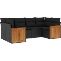 vidaXL 6-delige Loungeset met kussens poly rattan zwart