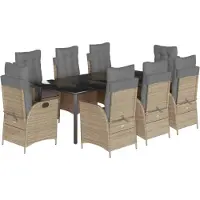 vidaXL 9-delige Tuinset met kussens poly rattan beige