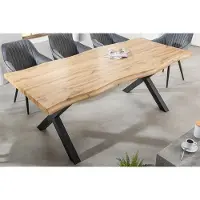 Riess Industriële eettafel WILD 200cm Bruin Wild eiken design boomrand zwart X-poot - 45084