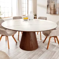 Invicta Ronde eettafel UNIQUE 120cm Wit Bruin Walnoot Hout Keramiek Marmeren Kolom Onderstel - 45144