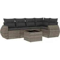 vidaXL 6-delige Loungeset met kussens poly rattan grijs