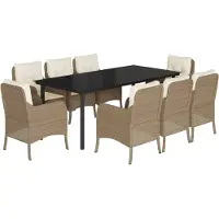 vidaXL 9-delige Tuinset met kussens poly rattan beige