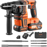 Vevor Accuboormachine met SDS-Plus boorkop, 13/16 inch, 20V, borstelloze slagbeitel met oplader, 3 boren, platbeitel, puntbeitel en transportkoffer, geschikt voor beton en metselwerk, zwart en oranje