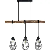 LINDBY Hanglamp Eldarion, dimbaar, hout licht, Woon-/ Eetkamer, metaal, Landelijk, hanglamp
