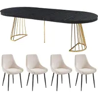 Vente-unique Set van tafel FIRELA + 4 stoelen MASURIE - Zwart en crèmewit