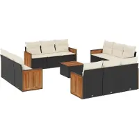 vidaXL 13-delige Loungeset met kussens poly rattan zwart