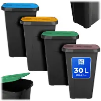 Kadax Afvalbakset voor afvalscheiding, 4 x 30 liter, afvalbakset voor afvalscheidingssystemen, afvalscheider, afvalcontainers van kunststof met deksel