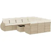 vidaXL 11-delige Tuinset met kussens poly rattan beige