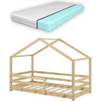 En.casa Kinderbed Knätten grenen huisbed met matras 70x140 cm hout