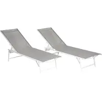 Happy Garden Set van 2 opvouwbare ligbedden SICILIA in grijs textilene - witte structuur
