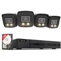 HiLook bewakingscamerasysteem voor buiten, 4x 8 MP/4K bulletcamera's, met SD-kaartsleuf, nachtzicht in kleur, AI-personen- en voertuigdetectie, 8-kanaals NVR, 2 TB HDD