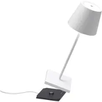 Zafferano Poldina mini accu-tafellamp IP65 wit mini, dimbaar, wit / opaal, Woon-/ Eetkamer, Aluminium, Modern