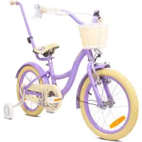 Sun baby Fiets voor meisjes, 16 inch, geschikt voor kinderen van 4-6 jaar, met stabilisatorwielen, bel, mandje. Model: Flower Bike, kleur: lavendel