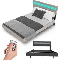 Juskys Zwevend bed Lissabon - 140x200cm - Kunstleer - Incl. LED - Beige