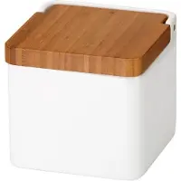 Tescoma Porseleinen zoutvaatje met houten deksel, hoogte: 110 mm, lengte: 120 mm, breedte: 120 mm