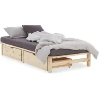 Homestyle4u Houten bed - 100x200 cm - Naturel - met lattenbodem en opbergruimte