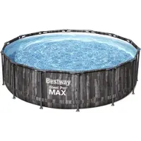 Bestway Opzetbad Steel Pro Max, 427 x 107 cm, rond, met houtdecor, inclusief filterpomp en ladder