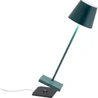 Zafferano Poldina Pro Tafellamp - Oplaadbare Buitenlamp Donkergroen - IP65 Spatwaterdicht - Bureaulamp Snoerloos - Dimbare LED Lamp - Tuinlamp met Draadloos Oplaadstation - 38 cm x Ø 11cm