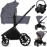 Lionelo Mika Plus - Kinderwagen 3in1 - XXL SET - incl. i-Size autostoel - Veelzijdig en jaarrond - Grote wielen - tot 22kg - Bediening met een hand - Voor alle soorten terrein - Accessoireset