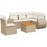 vidaXL 6-delige Loungeset met kussens poly rattan beige