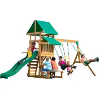 Backyard Discovery Belmont speeltoestel / speeltoren compleet | Inc. schommels / Glijbaan / zandbak / picknicktafel | Speelhuis op palen van hout voor buiten in de tuin
