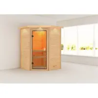 Karibu Woodfeeling Sauna Antonia (entree aan de zijkant), volledig glazen deur, bronskleurig, zonder accessoires
