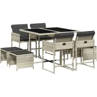 vidaXL 9-delige Tuinset met kussens poly rattan lichtgrijs