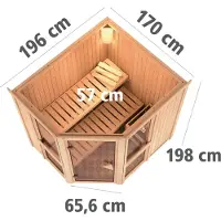 Karibu Sauna Binnenkabine Amelia: Binnen sauna met 2 houten zitbanken, sauna met een wanddikte van 68 mm, stoomsauna inclusief montagemateriaal
