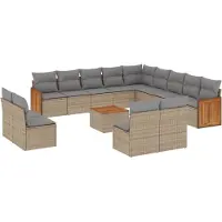 vidaXL 14-delige Loungeset met kussens poly rattan beige