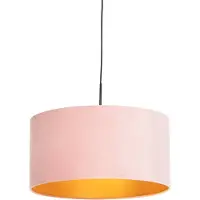 QAZQA Hanglamp met velours kap roze met goud 50 cm - Combi