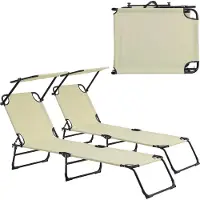 Casa.pro Ligbed ligstoel 187x53x27 cm met luifel set van 2 crème