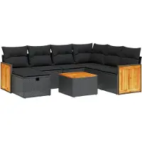 vidaXL 8-delige tuinmeubelset met kussens, zwart, polyrotan