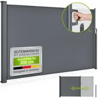 Juskys – Zijluifel Dubai – 300 x 180 cm – Voorzien Van Automatische Rol-Functie En Individueel Aanpasbare Lengte – Voor Balkon En Terras – Antraciet Gepoedercoat Staal En Polyester
