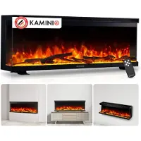 KAMINIO Elektrische haard LEA - Elektrische 3-in-1 haard met panoramaweergave, verwarming, 3D-vlameffect, 12 vlamkleuren, afstandsbediening - 50 inch