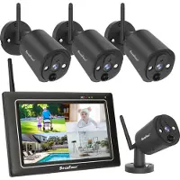 SecuFirst CWL401S/4 Draadloos beveiligingscamera systeem - FHD 1080P - SD kaart opname - 7'' monitor - 4 camera's