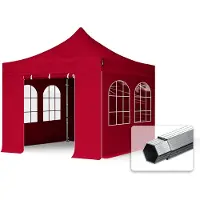 TOOLPORT 3x3 m Easy up partytent met zijwanden (4 venster), PROFESSIONAL alu 40mm, rood