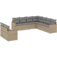 vidaXL 9-delige Loungeset met kussens poly rattan beige