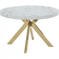 Vente-unique Uitschuifbare eettafel voor 4 tot 8 personen van MDF en staal - Wit en goud marmereffect - KOMONI