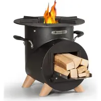 Blumfeldt Vuurschaal met grillrooster, Outdoor stalen vuurschaal groot, Mobiele tuinvuurschaal, L-vorm vuurschalen met pook, Weerbestendige vuurschaal voor de tuin, Raketkachel vuurhaard