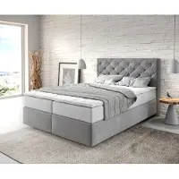 DELIFE Boxspringbed Dream-Great 140x200 cm Microvezel Grijs met TFK Matras en Visco Topper