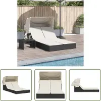 The Living Store Tuinset - Ligbed - Ligbed 2-persoons met luifel en kussens poly rattan zwart - Lounge Set - Buisjesset - Relaxstoel