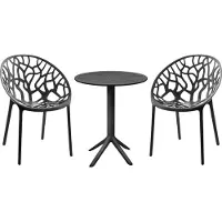 CLP Tuinmeubelset Hoscana - Ronde Eettafel Ø60 cm met 2 Stapelbare Stoelen - Polypropyleen - Weerbestendig & UV-bestendig - zwart