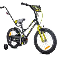 Sun baby Tiger Bike Kinderfiets voor jongens 16 inch Groen, leeftijd 4 tot 6 jaar, met zijwieltjes, duwstang, handrem